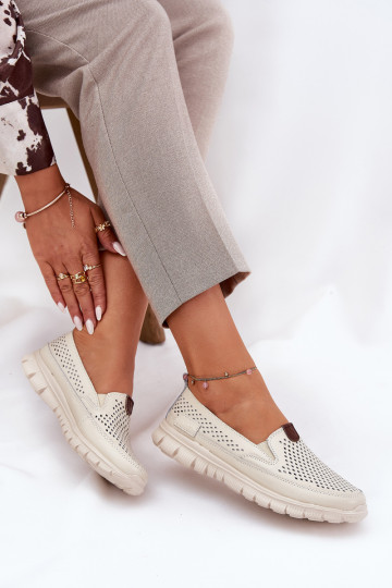 Ažūrinės balerinos Pagaminta iš natūralios odos Vinceza 95336 smėlio spalvos