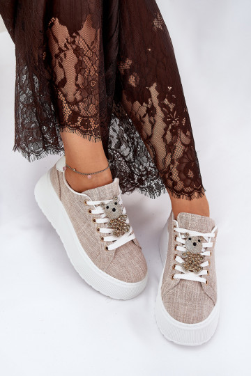 Sneakers modelio batai su platforma Z Przypinką Meškiukai S.Barski BF51-014 smėlio spalvos