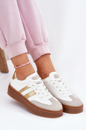Sneakers modelio batai Moteriškas su platforma iš eko odos Baltos-aukso spalvos Elaraven