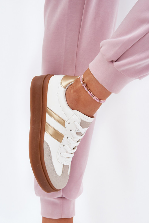 Sneakers modelio batai Moteriškas su platforma iš eko odos Baltos-aukso spalvos Elaraven Sneakers modelio batai Moteriškas su platforma iš eko odos Baltos-aukso spalvos Elaraven