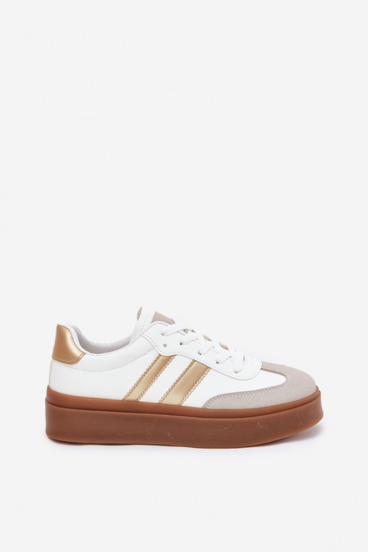 Sneakers modelio batai Moteriškas su platforma iš eko odos Baltos-aukso spalvos Elaraven Sneakers modelio batai Moteriškas su platforma iš eko odos Baltos-aukso spalvos Elaraven