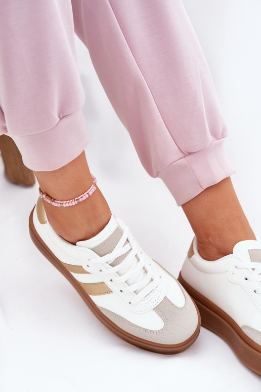 Sneakers modelio batai Moteriškas su platforma iš eko odos Baltos-aukso spalvos Elaraven Sneakers modelio batai Moteriškas su platforma iš eko odos Baltos-aukso spalvos Elaraven