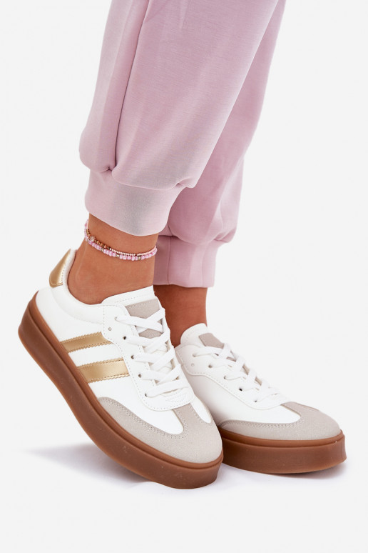 Sneakers modelio batai Moteriškas su platforma iš eko odos Baltos-aukso spalvos Elaraven Sneakers modelio batai Moteriškas su platforma iš eko odos Baltos-aukso spalvos Elaraven