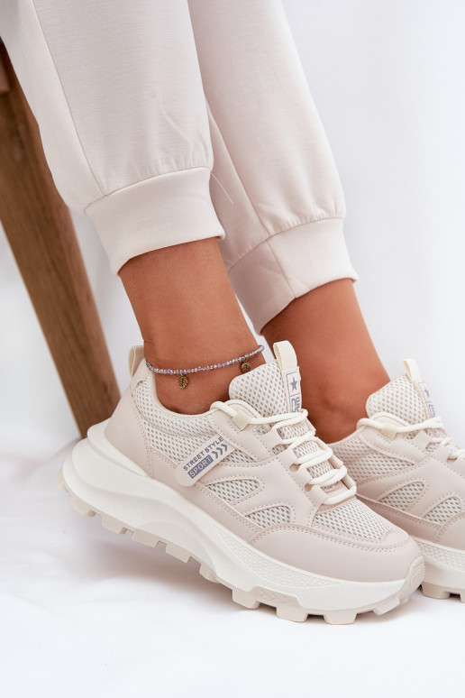 sportiniai bateliai Sneakers modelio batai Moteriškas Ant storo pado smėlio spalvos Prononice