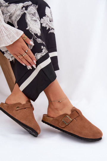 zomšinės šlepetės Klumpės Moteriškas su sagtimis Big Star RR274A387 rudos spalvos