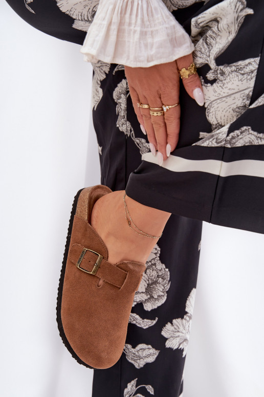 zomšinės šlepetės Klumpės Moteriškas su sagtimis Big Star RR274A387 rudos spalvos zomšinės šlepetės Klumpės Moteriškas su sagtimis Big Star RR274A387 rudos spalvos