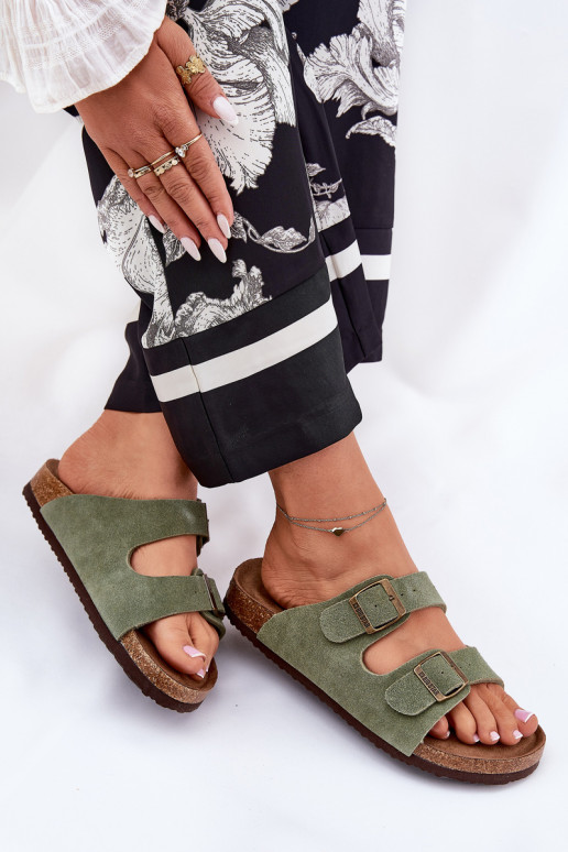 Moteriškos zomšinės šlepetės su sagtimis Big Star RR274A393 žalios spalvos