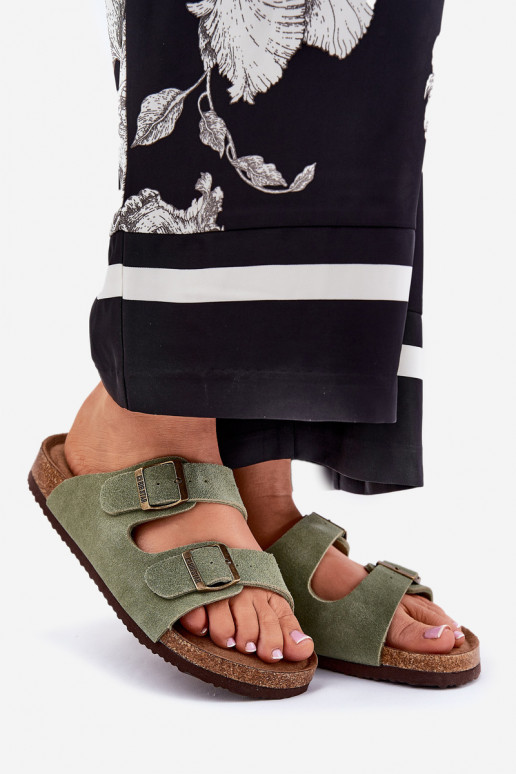 Moteriškos zomšinės šlepetės su sagtimis Big Star RR274A393 žalios spalvos