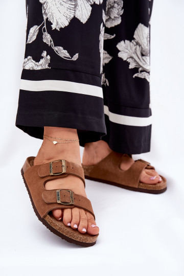 Moteriškos zomšinės šlepetės su sagtimis Big Star RR274A394 rudos spalvos