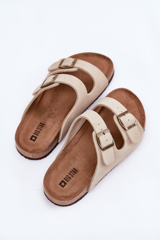 Moteriškos zomšinės šlepetės su sagtimis Big Star RR274A391 smėlio spalvos