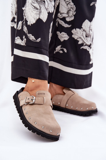 zomšinės šlepetės Klumpės Moteriškas su platforma Big Star RR274A376 smėlio spalvos 2