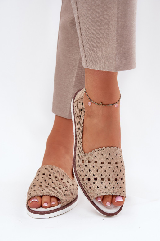 Oda Ažūrinės balerinos Z Odkrytymi Palcami S.Barski LR51-922 aukso spalvos