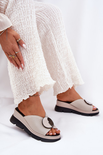 Odinės šlepetės Moteriškas su ornamentais S.Barski LR51-662 smėlio spalvos