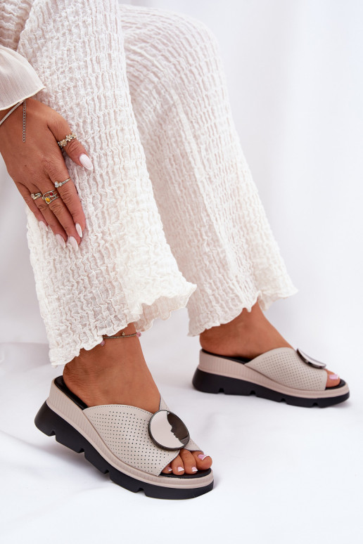 Odinės šlepetės Moteriškas su ornamentais S.Barski LR51-662 smėlio spalvos