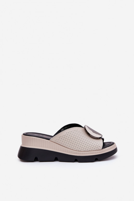 Odinės šlepetės Moteriškas su ornamentais S.Barski LR51-662 smėlio spalvos