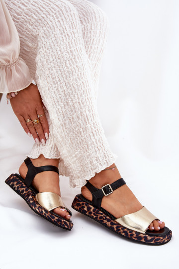 basutės Oda Moteriškas su platforma ir raštais S.Barski JC51-347 aukso spalvos