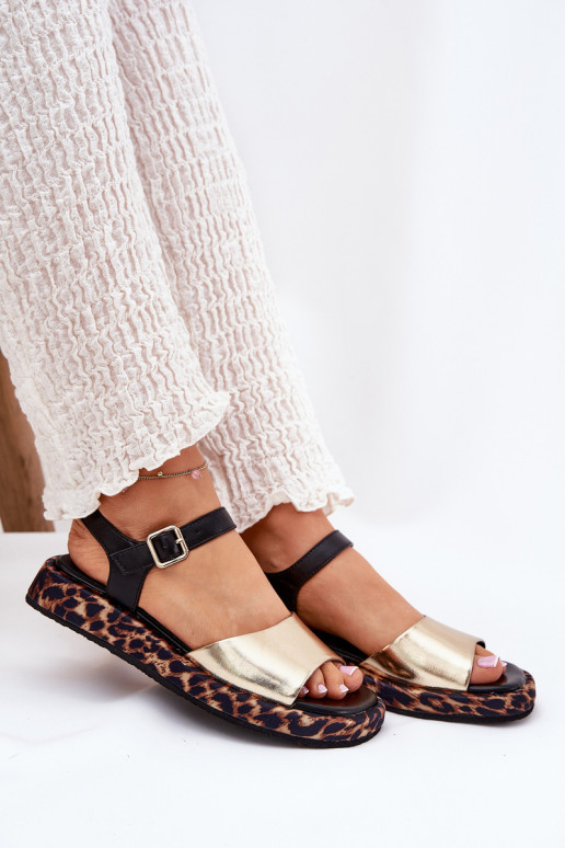 basutės Oda Moteriškas su platforma ir raštais S.Barski JC51-347 aukso spalvos