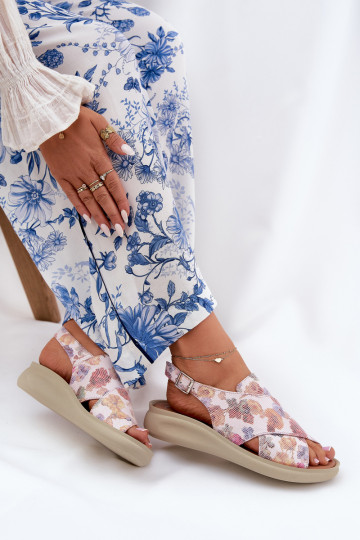 Moteriškos basutės iš eko odos su gėlytėmis įvairių spalvų Tosmelia