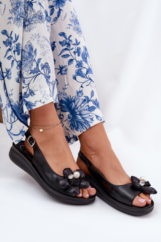 Moteriškos basutės Su puošniais su gėlytėmisem juodos spalvos Divonne