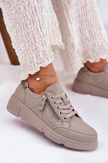 Oda sportiniai bateliai Sneakers modelio batai su platforma su užtrauktukais Vinceza 88019 smėlio spalvos