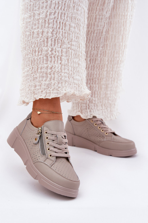 Oda sportiniai bateliai Sneakers modelio batai su platforma su užtrauktukais Vinceza 88019 smėlio spalvos Oda sportiniai bateliai Sneakers modelio batai su platforma su užtrauktukais Vinceza 88019 smėlio spalvos