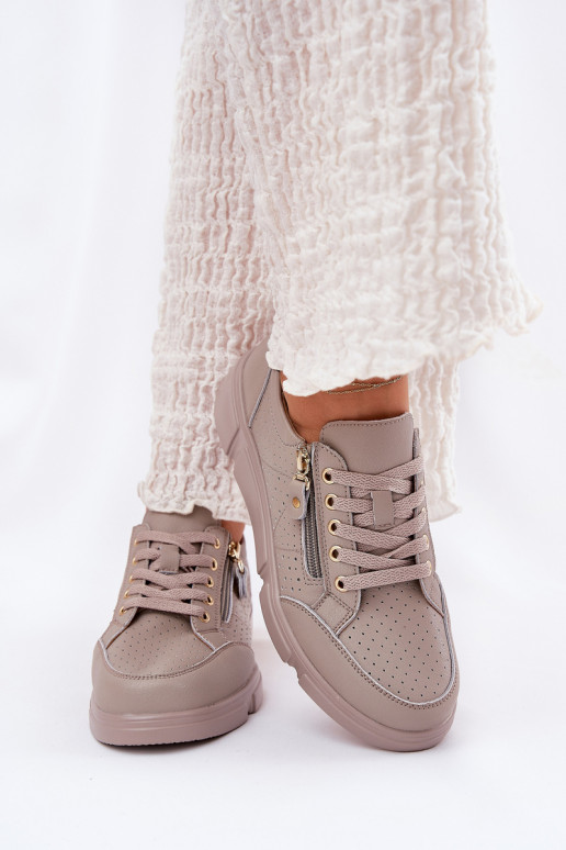 Oda sportiniai bateliai Sneakers modelio batai su platforma su užtrauktukais Vinceza 88019 smėlio spalvos Oda sportiniai bateliai Sneakers modelio batai su platforma su užtrauktukais Vinceza 88019 smėlio spalvos