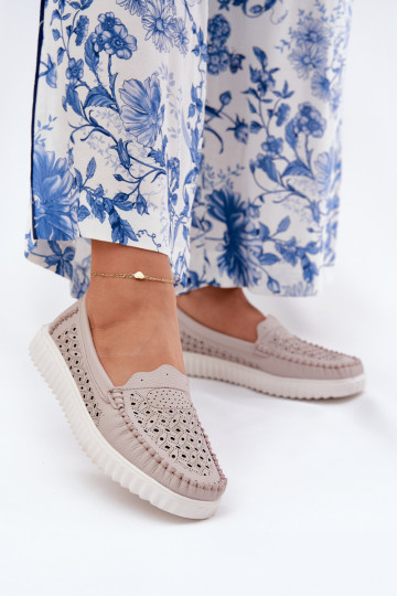 Oda moteriški mokasinai su ažūro elementais Vinceza 88028 smėlio spalvos