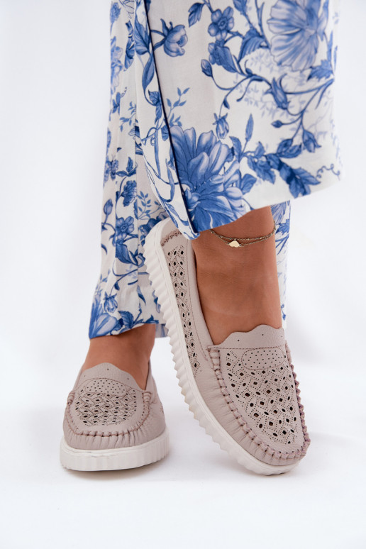 Oda moteriški mokasinai su ažūro elementais Vinceza 88028 smėlio spalvos