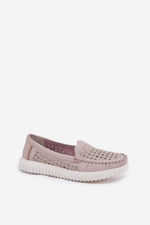 Oda moteriški mokasinai su ažūro elementais Vinceza 88028 smėlio spalvos