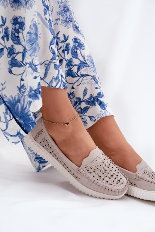 Oda moteriški mokasinai su ažūro elementais Vinceza 88028 smėlio spalvos