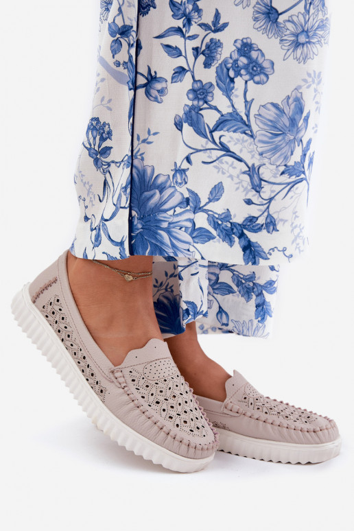 Oda moteriški mokasinai su ažūro elementais Vinceza 88028 smėlio spalvos