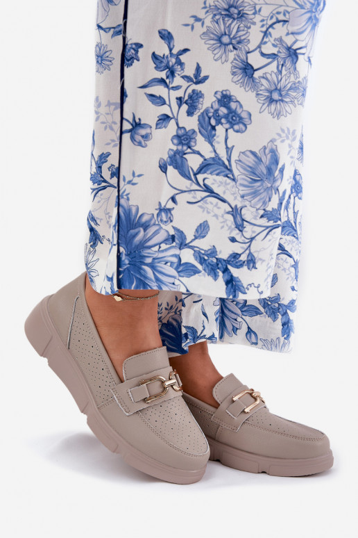 moteriški mokasinai Oda Ze aukso spalvosm Detalem Vinceza 88007 smėlio spalvos