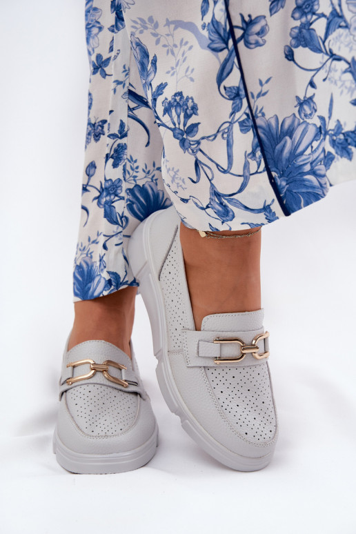 moteriški mokasinai Oda Ze aukso spalvosm Detalem Vinceza 88007 pilkos spalvos