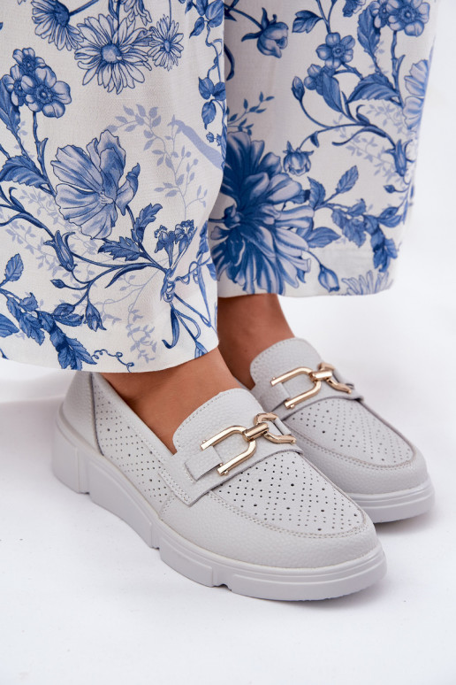 moteriški mokasinai Oda Ze aukso spalvosm Detalem Vinceza 88007 pilkos spalvos