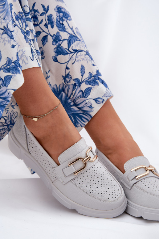 moteriški mokasinai Oda Ze aukso spalvosm Detalem Vinceza 88007 pilkos spalvos