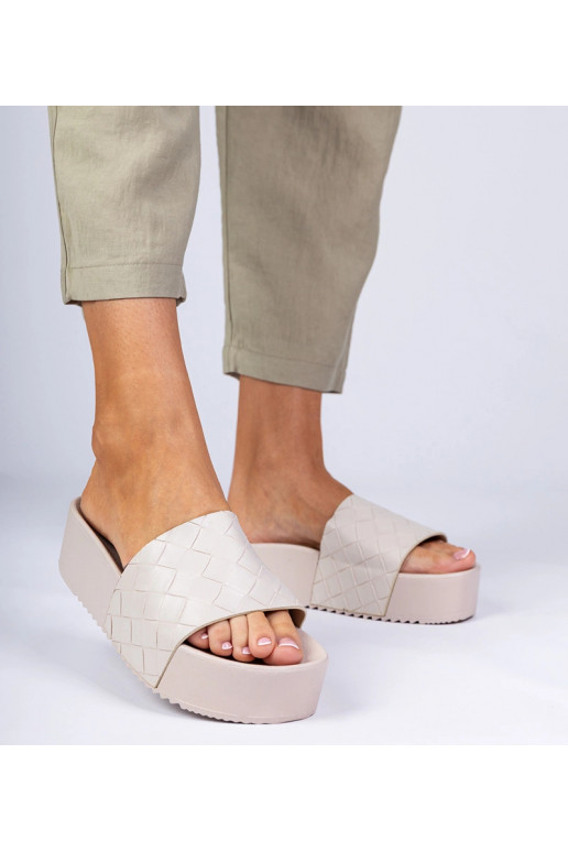 Smėlio spalvos moteriškos šlepetės su...