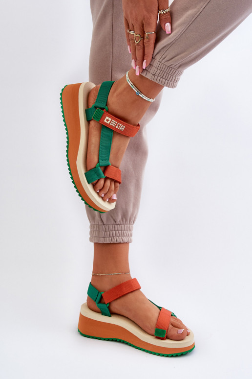 Moteriškos basutės su platforma I Koturnie Big Star NN274A053 žalios-oranžinės spalvos