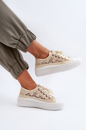 su nėrinių motyvais Laisvalaikio bateliai Lee Cooper LCIN-23-44-1620 smėlio spalvos 2