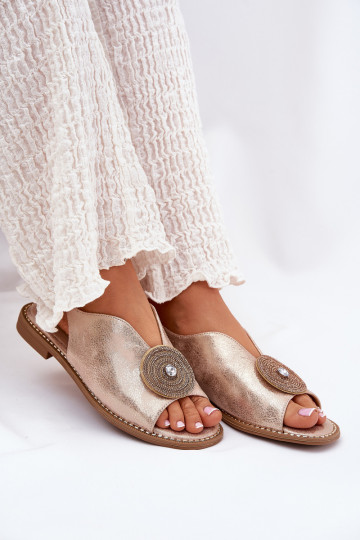 su blizgesiu Moteriškos basutės Ozdobnym Detalem S.Barski KV51-012 rausvo aukso spalvos