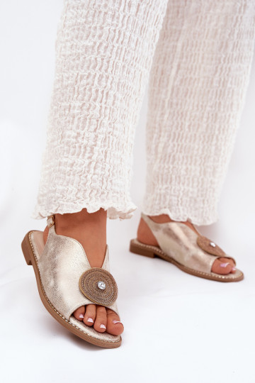 su blizgesiu Moteriškos basutės Ozdobnym Detalem S.Barski KV51-012 aukso spalvos