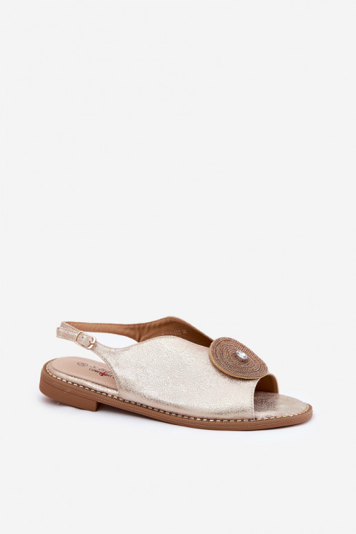 su blizgesiu Moteriškos basutės Ozdobnym Detalem S.Barski KV51-012 aukso spalvos