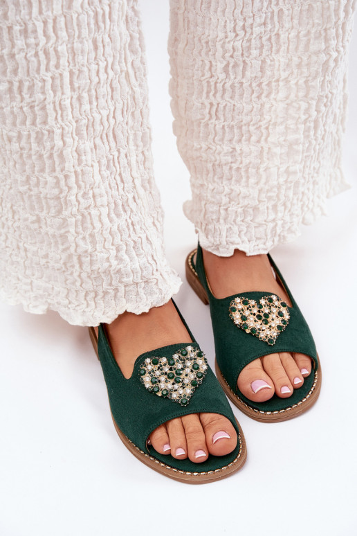 Moteriškos basutės Su puošniais su širdelėmism S.Barski KV27-018 žalios spalvos