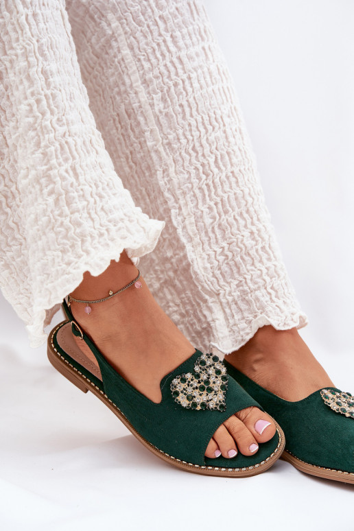 Moteriškos basutės Su puošniais su širdelėmism S.Barski KV27-018 žalios spalvos