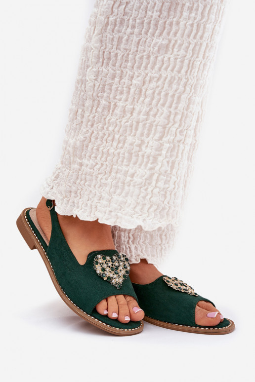 Moteriškos basutės Su puošniais su širdelėmism S.Barski KV27-018 žalios spalvos