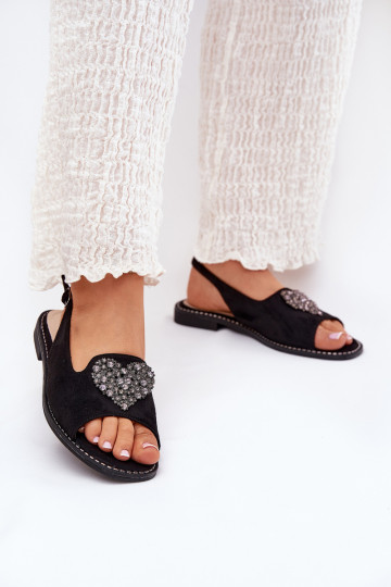 Moteriškos basutės Su puošniais su širdelėmism S.Barski KV27-018 juodos spalvos