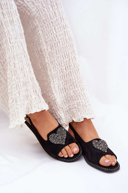 Moteriškos basutės Su puošniais su širdelėmism S.Barski KV27-018 juodos spalvos