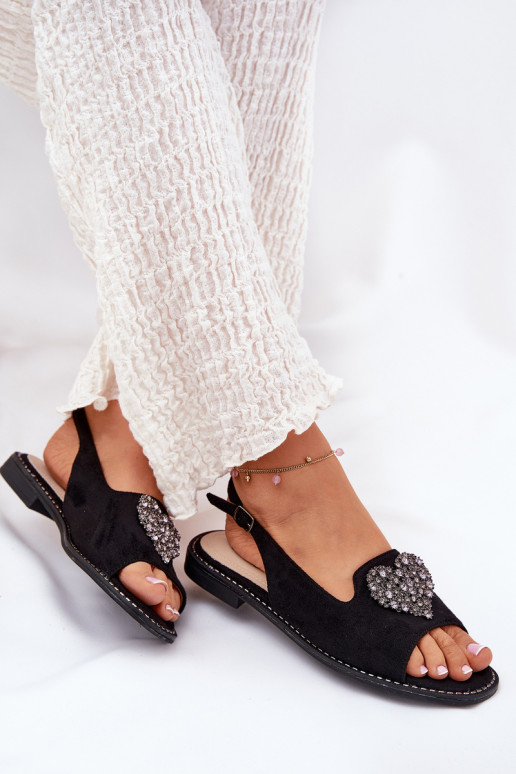 Moteriškos basutės Su puošniais su širdelėmism S.Barski KV27-018 juodos spalvos