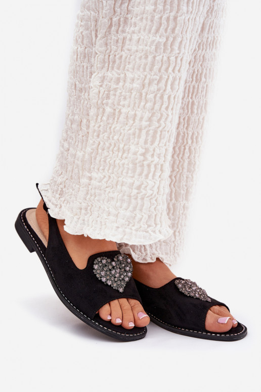 Moteriškos basutės Su puošniais su širdelėmism S.Barski KV27-018 juodos spalvos