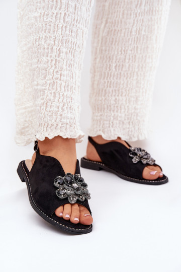 Moteriškos basutės su plačiais kulniukais su ornamentais S.Barski KV27-001 juodos spalvos