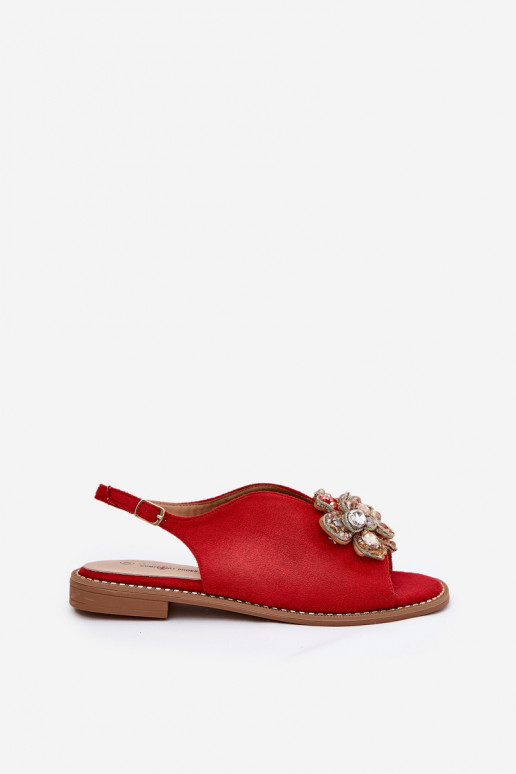 Moteriškos basutės su plačiais kulniukais su ornamentais S.Barski KV27-001 raudonos spalvos